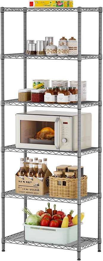SINGAYE 6 Metal Shelves Wire Shelving Storage Shelf Adjustable Unit Pantry | 6 Tier Kitchen Laundry Room Organization Home Pantry Closet Bathroom Organizers Garage Rack 14" D x 24" W x 72" H Gray