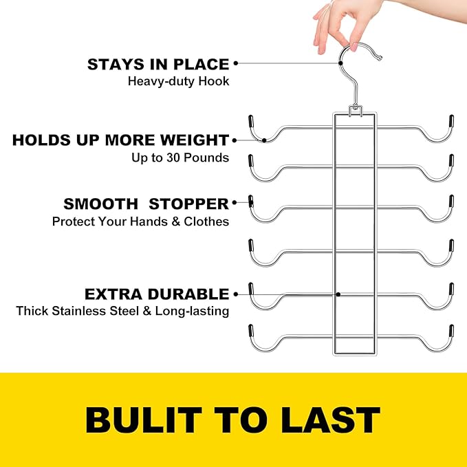 Metal Tank Top Hanger 2 Pack, Space Saving Bra Organizer with 24 Easy Access Hooks, 360° Swivel Closet Organizers and Storage, Apartment College Dorm Room Essentials, Small Space Organization Solution | Space Saving Bra Organizer with 24 Access Hooks, ...