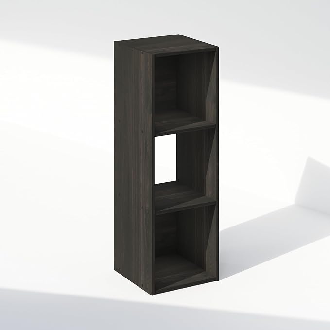 Furinno PELLI Book Shelf, 3-Cube Bookshelf, Cube Storage Organizer Bookcase, 11.7 x 12.1 x 35.4, for Living Room, Bedroom, Home Office, Espresso