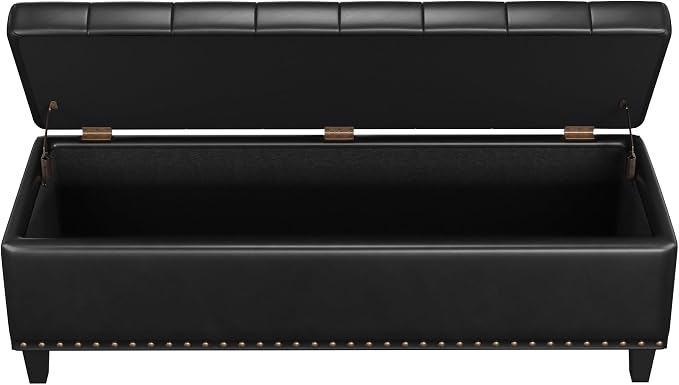 FiveWillowise 51 Inch Storage Ottoman Bench,Large End of Bed Storage Bench | Faux Leather Ottoman with Storage,30 Gallons,Upholstered,with Nailhead Trim,Legs,for Bedroom,Living Room,Entryway,Black