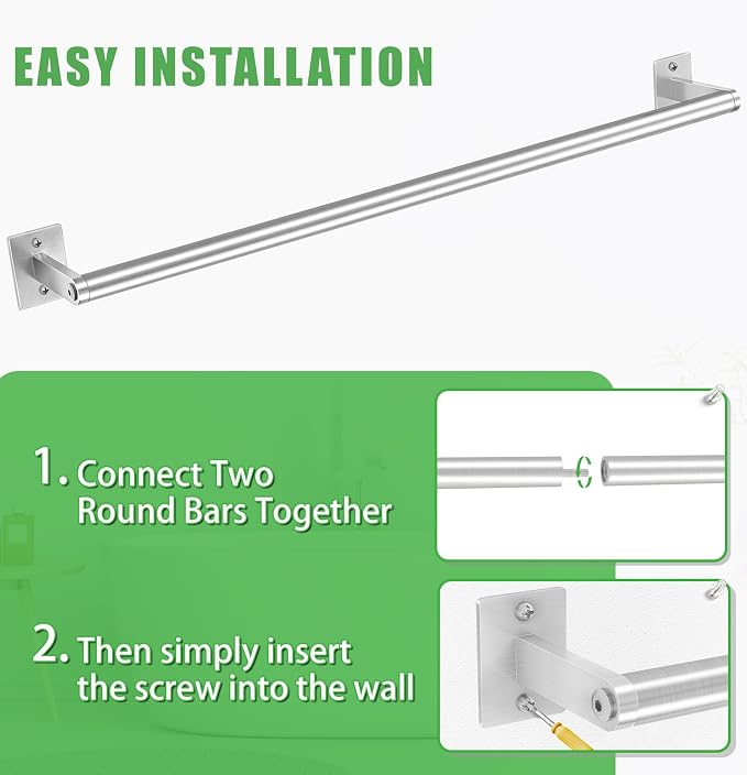 VOTZAAQ Brushed Nickel Towel Bar for Bathroom Wall,Stainless Steel Towel Racks for Bathroom Wall Mounted, Space-Saving Towel Storage, 24 Inch