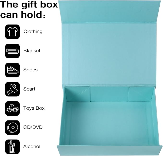 Aimyoo Blue Collapsible Gift Box with Magnetic Closure Lids 13.8x9x4.3 in, Large Bridesmaid Groomsman Proposal Boxes, Rectangle Present Box for Graduation Birthday Storage 1 Pack