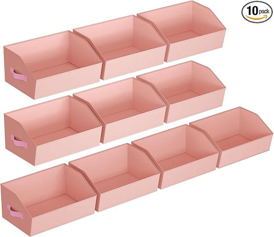 Homsorout Closet Baskets for Shelves Trapezoid - Decorative Storage Baskets with Handle, Closet Bins for Organization, Shelf Storage Bins for Clothes, Books, Home, Office, 10 Pack, Pink