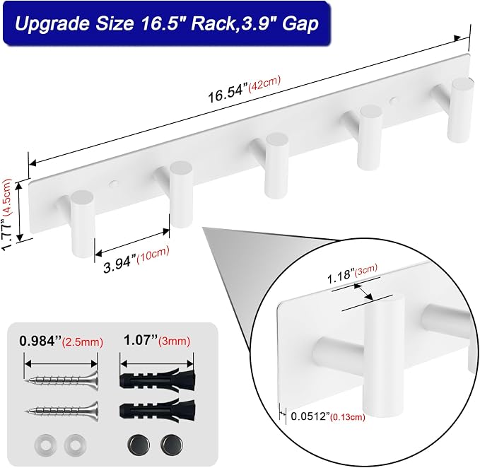 Bntuk Coat Rack Wall Mount - 5 Hat and Coat Hooks, Heavy Duty Towel Racks for Bathroom Entryway, Wall Hooks for Hanging Robes Bags, Hat Rack Key Hanger Organizer (White)