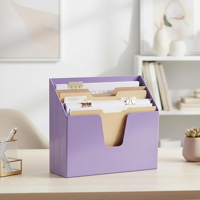 Acrimet Horizontal Triple File Folder Organizer Sorter, Letter Size, Purple | 3 compartments to separate and organize documents, folders and papers