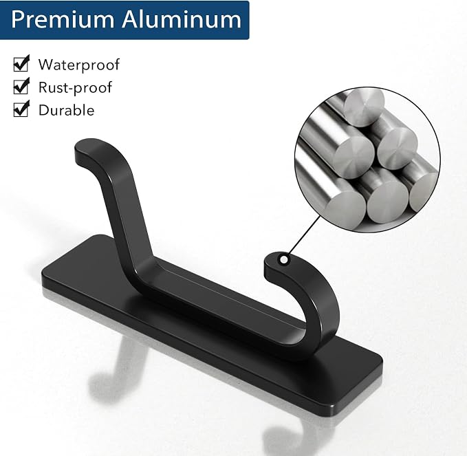 pickpiff Wall Hooks for Coat and Towel: 13LB Strong Adhesive Door Hanger Stick on, Black 6 Pack