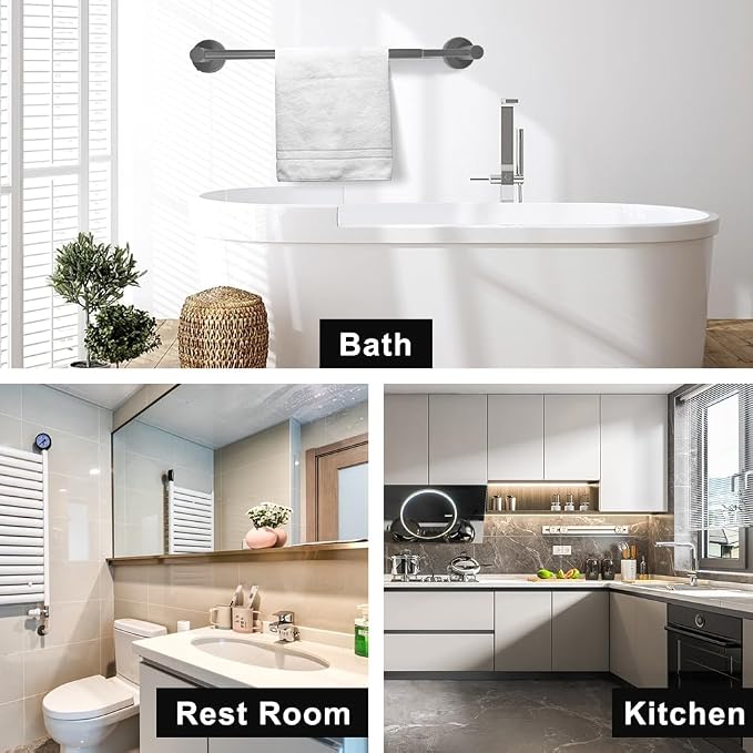 MGahyi Towel Racks for Bathroom-Adjustable Towel Holder(13.18inch-24inch) Sturdy and Rustproof Towel Bar Wall Mounted, Single Towel Bar Rod for Bathroom Accessories (Grey, 1Pack)