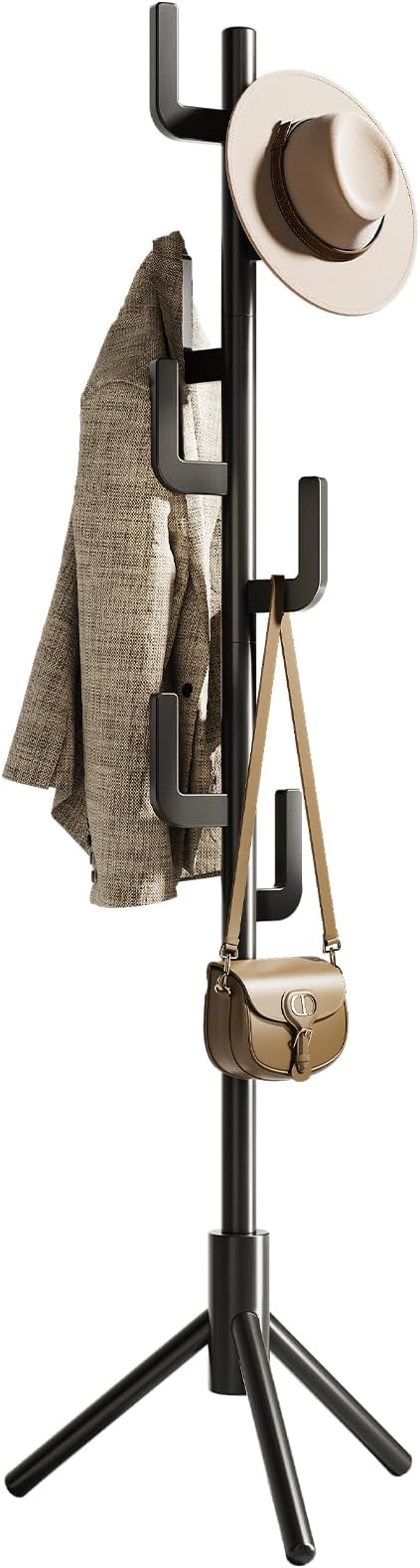 Yoobure Solid Wood Coat Rack - Cactus Coat Tree Freestanding with 8 Hooks, Coat Hanger Stand with 3 Adjustable Sizes for Jacket, Hat, Clothes Stands for Hall, Entryway, Bedroom, Office, Living Room