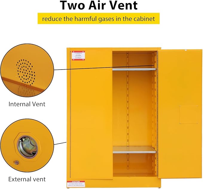 Flammable Storage Cabinet 43" x 18" x 65", 45 Gallon Galvanized Steel Flammable Liquid Storage Locker with 2 Adjustable Shelves & Manual-Close Doors, OSHA Compliant Industrial Hazardous Storage