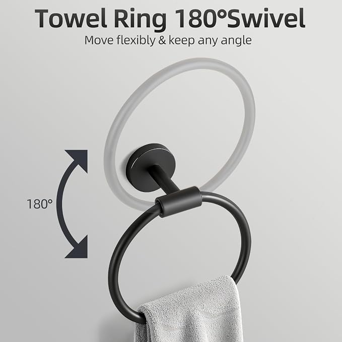 Matte Black Bathroom Hardware Accessories Towel Bar Set 10 Pieces | Stainless Steel Black Towel Rack Set, 19in Towel Bars Wall Mounted, Bathroom Towel Holders, Towel Rings, Towel Hooks