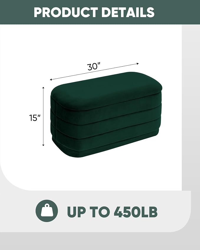 B FSOBEIIALEO Velvet Storage Ottoman with Tray, Folding Ottoman with Storage Coffee Table Shoes Bench for Dorm Room, Living Room Bottle Green, 30"x15"x15"