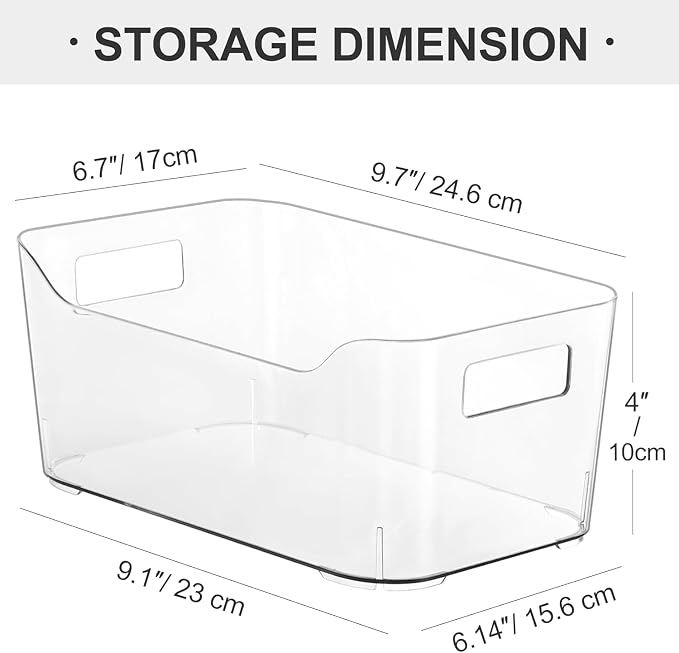 Heyuzb 8 Pack Plastic Organizer Bins and 20 Pcs Freezer Bags Multi-Use Pantry Organizers and Storage Clear Storage Bins for Organizing Kitchen, Fridge, Cabinet and Shelf