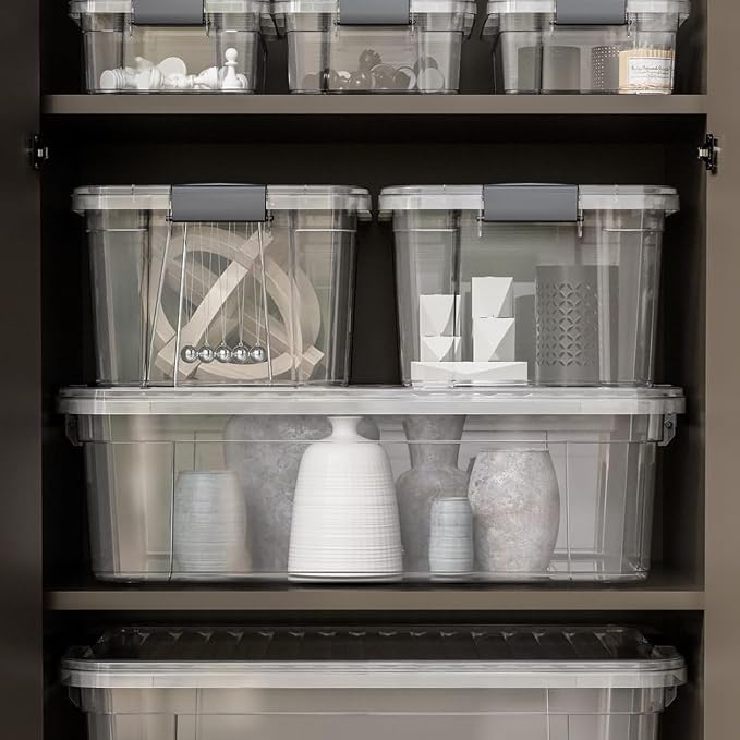 Superio Storage Bins with Lids, Clear Plastic Containers for Organizing, Stackable Totes, BPA Free, Odor Free, Organizer Boxes for Home, and Dorm (4 Pack, 22.75 Qt)