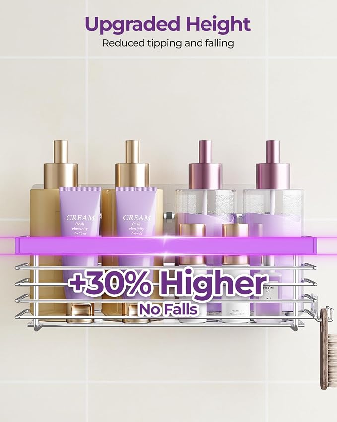 Shower Caddy Adhesive 3 Pack Stainless Steel Storage Organizers-Silver | No drilling wall mounted,rust-resistant,large capacity,quick drainage,easy to clean,suitable for bathrooms and kitchens