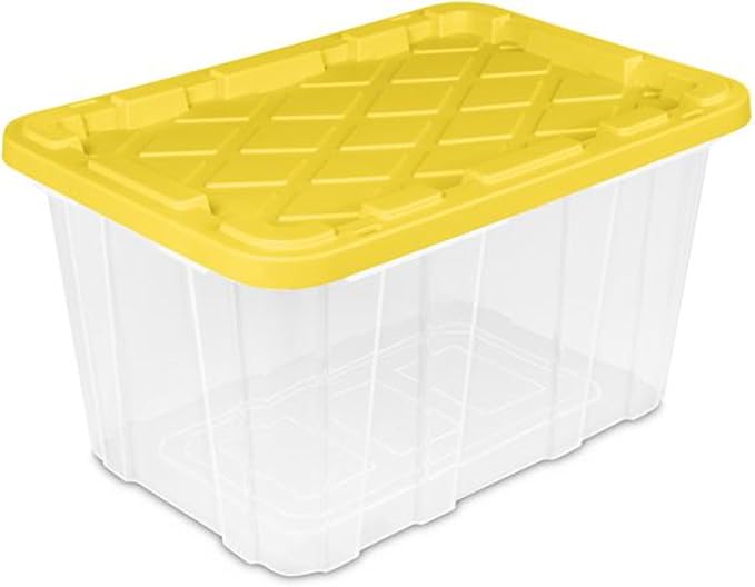 Sterilite Industrial Storage Tote with Lids for Garage, 27 Gallon, 16-Pack | Heavy-Duty and Stackable Utility Box Containers for Home, Office, and Basement Organization, Yellow