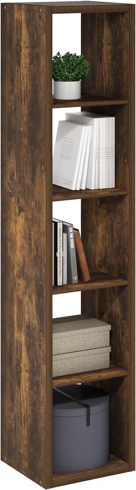 5-Cube Tall Cubicle Bookshelf, Cube Bookcase with Open Back, Reversible Book Shelf, Cube Storage Organizer, 15 x 16 x 72, for Living Room, Home Office, Amber Pine