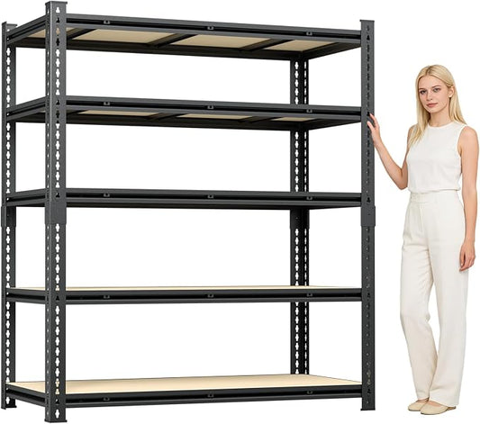 5 Tier Garage Shelving, Adjustable Heavy Duty Garage Shelves | 72 "H Metal Storage Shelves Unit for Basement,Warehouse,Pantry Kitchen