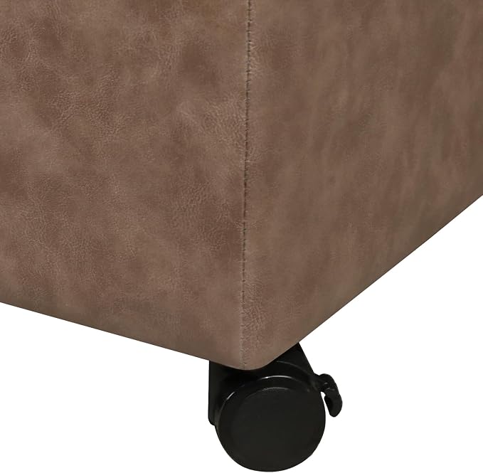 32" Leather Storage Ottoman Bench with Wheel, Rectangle Foot Rest Stool for Living Room, Bedroom, Entryway,Earthy Light Brown Veining