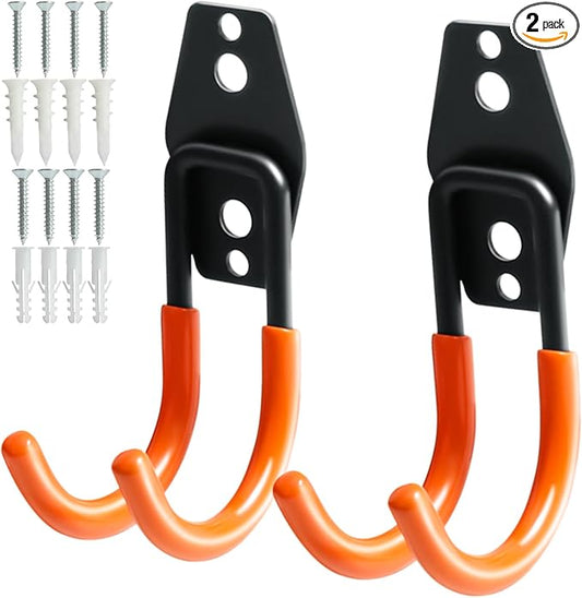 KURUI Heavy Duty Garage Hooks for Hanging, 2 Pack Metal Garage Organization Hooks, Garage Storage Hooks for Ladder Extension Cord Cable, Wall Mount Small Utility Hooks, Garden Tool Organizer/Hanger
