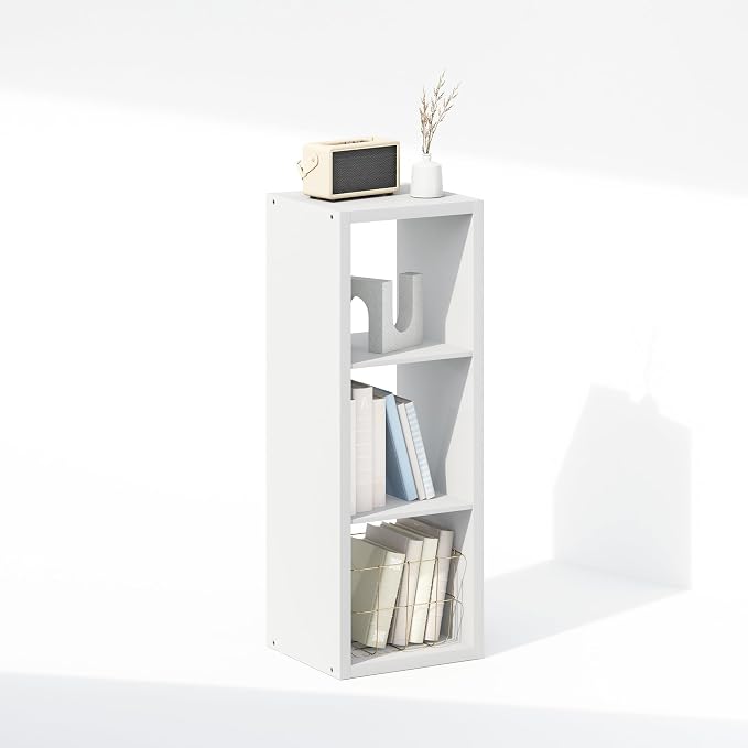 Furinno Cubic Extra Thick 3-Cube Closet Organizers and Storage, White | 14.6 x 16 x 44 in, Open Shelf Closet Storage, Closet Organizer, for Wardrobe, Bedroom, Living Room