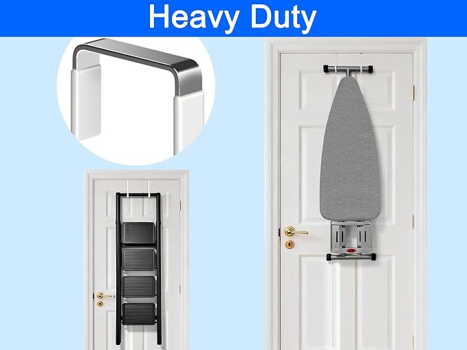 Single Over Thick Front Door Steel Hooks 4 Pack Fit 2" Door 5.5" White | Plastic Coated Rubber Feel Towel Rack Robe Coat Shoe Wreath Hanger No Damage No Scratch for Bathroom Heavy Duty Thin Top
