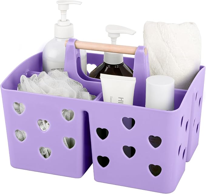 Portable Shower Caddy Plastic Shower Basket Organizer with Handle, Purple | Divided Bathroom Caddy Storage Cleanning Caddy Tote for College, Dorm Room, Kitchen