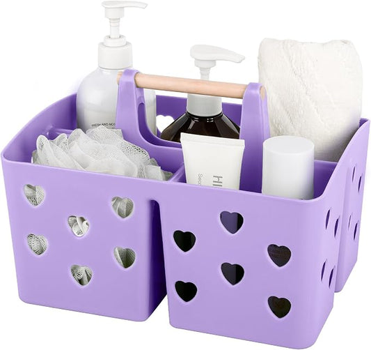 Portable Shower Caddy Plastic Shower Basket Organizer with Handle, Purple | Divided Bathroom Caddy Storage Cleanning Caddy Tote for College, Dorm Room, Kitchen