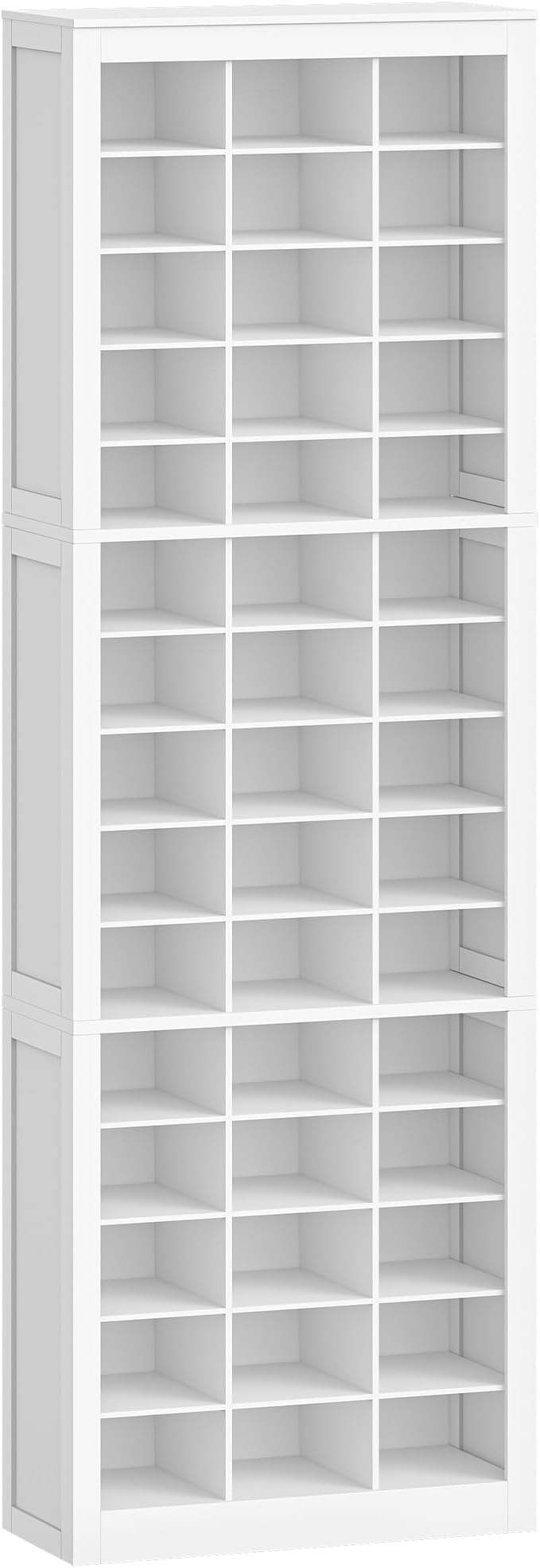 Hzuaneri Shoe Storage Cabinet, 45 Pairs Free Standing Closet Organizer, 9 inch Widened Cell Wood Shoe Organizer, 15 Tiers Vertical Space Saving Shoe Rack for Entryway, Cloakroom, White SR30703X