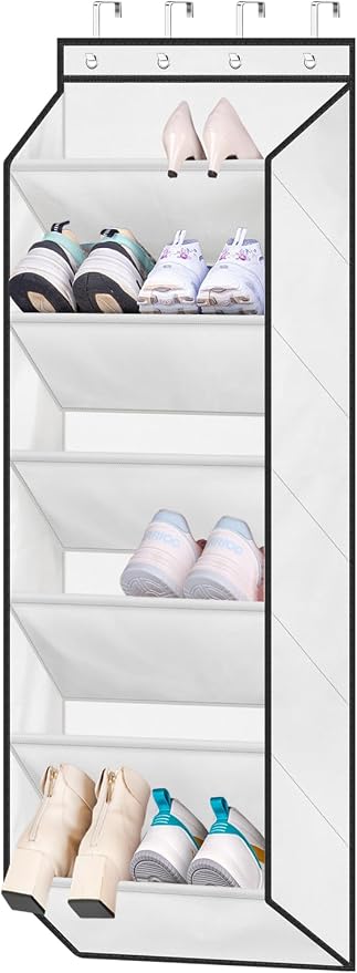 SLEEPING LAMB Over The Door Shoe Organizer for Closet with Large Deep Pockets, Narrow Shoe Rack for Door Hanging Boots Storage, White