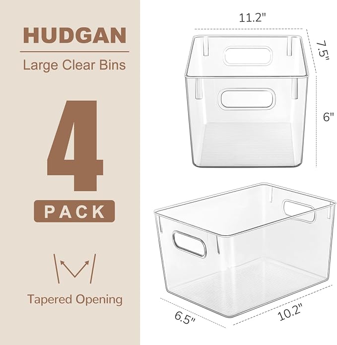 Hudgan 4 Packs Refrigerator Organizers and Storage , 4 Large Storage Containers for Pantry Organizers, Home Edit, Kitchen Cabinet, Refrigerator, Under Sink Organization, Bathroom, Office