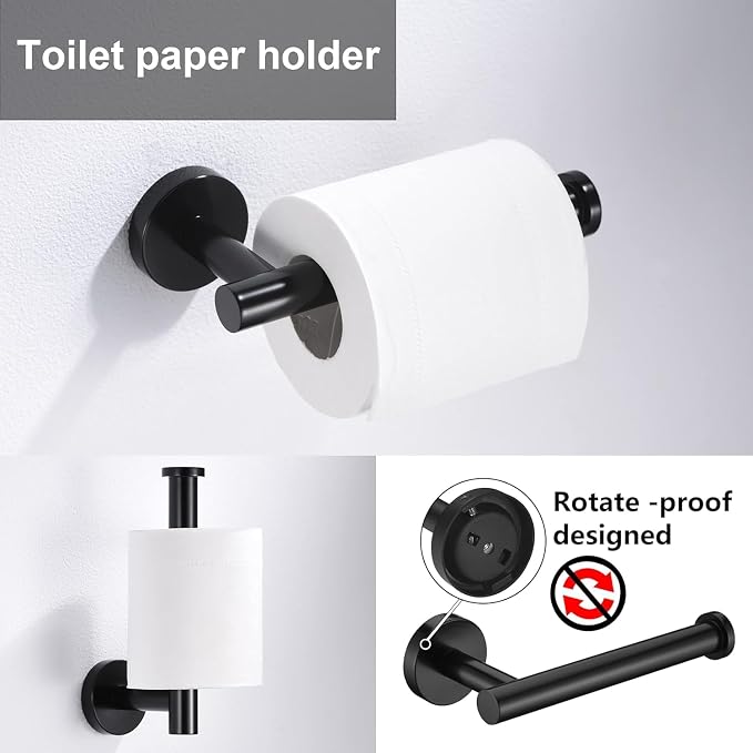 5 Pieces Matte Black Bathroom Hardware Accessories Set, SUS304 Stainless Steel 24 Inch Bath Towel Bar Set, Round Bathroom Towel Holder Set, Towel Racks for Bathroom Wall Mounted