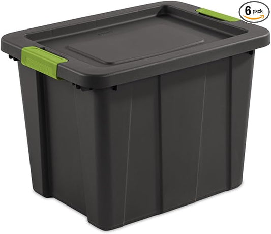 Sterilite Latching Tuff1 Tote Containers w/Lids, 18 Gallon, 6-Pack | Flat Gray, Large Plastic Storage Bins - Heavy-Duty Stackable Organizer Boxes for Home, Office, Basement, Closet, & Garage
