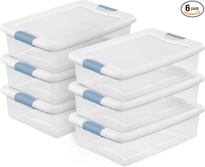 Sterilite Latching Box with Lids for Home and Office, 32 Quart, 6-Pack | Heavy-Duty and Stackable Plastic Containers with Latches for Closet, Cabinet, Bedroom, Bathroom and Dorm Room Organization