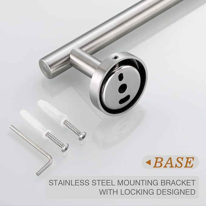 USHOWER Brushed Nickel Hand Towel Bar, 9-Inch Towel Racks for Bathroom | Thicken SUS304 Stainless Steel Towel Rod, Towel Holder Wall-Mounted, Modern Home Decor (Total Length 11-Inch)