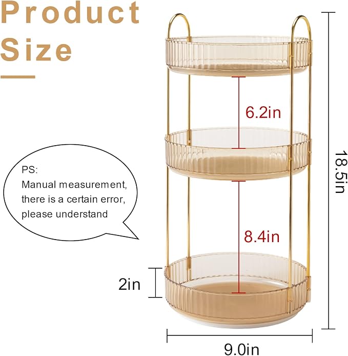 INVSSENE 360 Rotating Makeup Organizer, Yellow, Unisex, 3 Tier Countertop Storage, Fits Cosmetics, Perfume, Skincare, Lipsticks