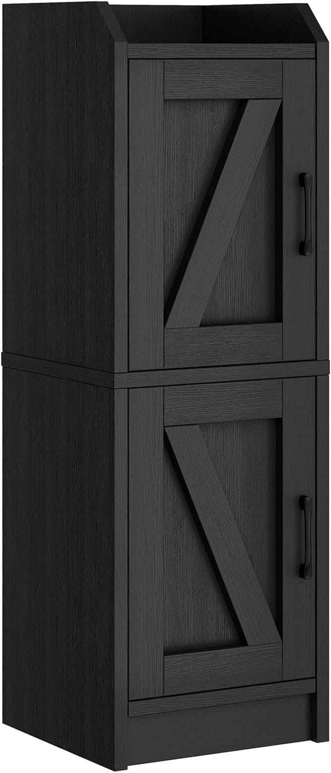 Narrow Bathroom Storage Cabinet with 2 Doors and Shelves, 9.8" W Small Storage Cabinet for Toilet Paper Storage, Slim Cabinet for Small Spaces, Bathroom, Kitchen, 9.8" W × 7.9" D × 29.5" H, Black
