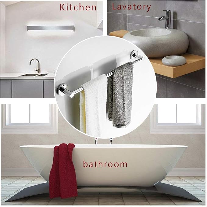 BESy Adjustable Towel Bar Towel Racks for Bathroom Rod Wall Mounted Chrome | Adjust 15" to 26" Rustproof, Stainless Steel Towel Holder, Wall Mounted for Bathroom Accessories, Heavy Duty, Space Saving