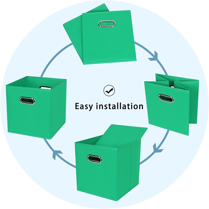 Black Fabric Cubby Storage Bins,13x13x13 Inches,Cube Organizer Bin Foldable Storage Boxes with Dual Handles Fabric Organizer Box and collapsible Storage basket,Set of 3,Green