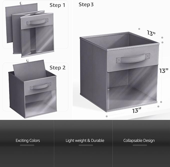 Sorbus 13 Inch Storage Bins with Clear Window - 6 Foldable Baskets for Organizing Clothes, Toys, Books - Sturdy Collapsible Fabric Storage Cubes with Handle - Storage Baskets for Shelves, Closets