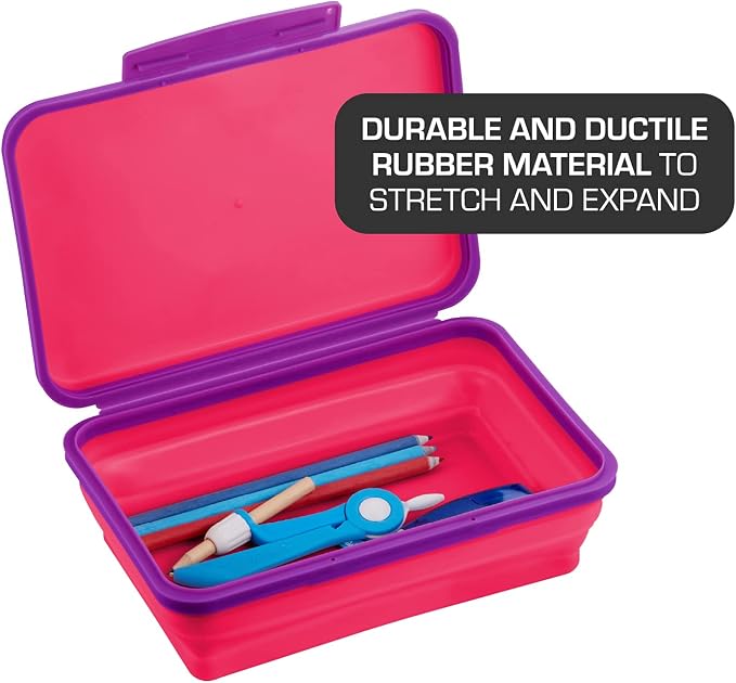 It's Academic Flexi Storage Box with Lid, Collapsible Pencil Case Design for Craft and School Supplies, 3-Pack