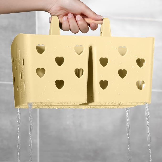 Portable Shower Caddy Plastic Shower Basket Organizer with Handle, Yellow | Divided Bathroom Caddy Storage Cleanning Caddy Tote for College, Dorm Room, Kitchen