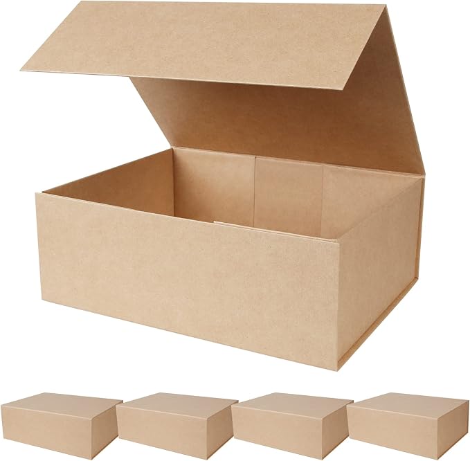 Aimyoo Brown Magnetic Gift Boxes with Lids 13.8x9x4.3 in, Large Bridesmaid Groomsman Proposal Box, Rectangle Collapsible Box for Present Graduation Birthday Storage 5 Pack