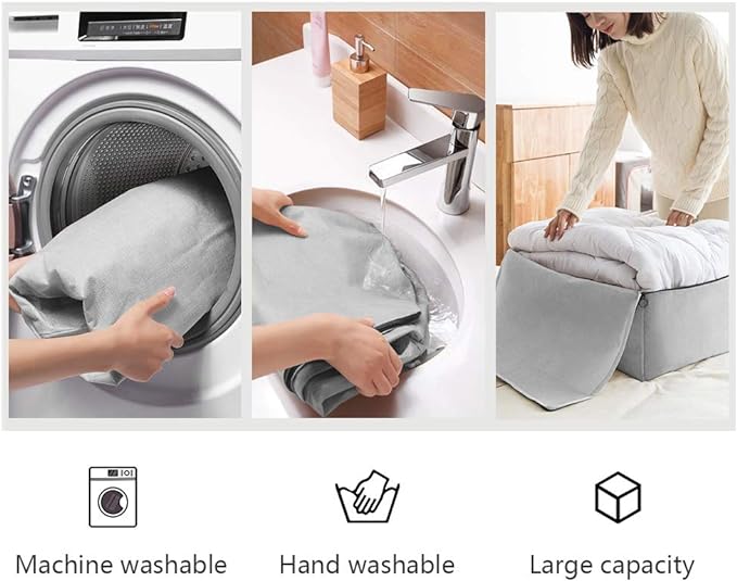 3pcs Cotton Clothes Bedding Storage Organizer Bins with Handles 3-side Zip | Breathable Canvas, Soft Storage Bins, Good for winter Clothes, Sweaters blankets, duvets, pillows Organizer, Beige, washable