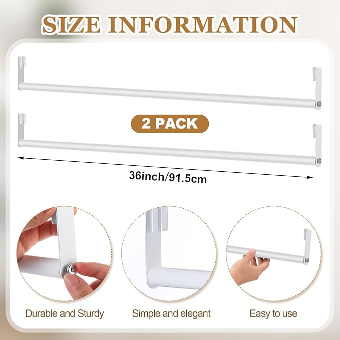 2 Pack Wire Shelving Garment Hanger Bar Wire Shelving Accessories Industrial Closet Clothes Rods for Home Retail Store(White,36 Inch)