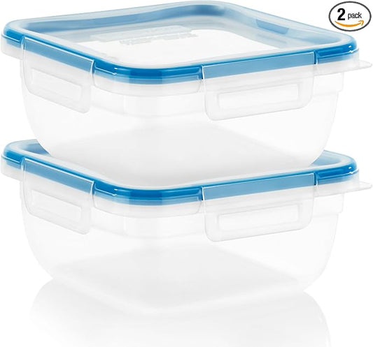 Snapware Plastic Total Solution 2-Pack (5.5-Cup) Food Storage Containers Set, Leakproof & Airtight Plastic Locking Lids Square Containers, Non-Toxic BPA-Free Lids, Microwave Dishwasher Freezer Safe