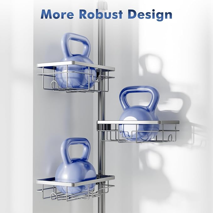Corner Shower Caddy Tension Pole,Bathroom Shelf for Inside Shower Organizer | Adjustable 30-120’’ Storage, 6-Tier Shower Shelves, Rustproof Shower Rack with Towel Bar, Soap Dish & Toothbrush Holder