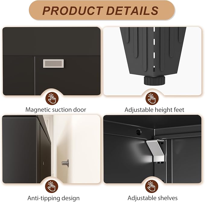 61" Black Metal Storage Cabinet with 2 Doors and 3 Adjustable Shelves,Steel Garage Tool Cabinet, File Cabinet,Kitchen Pantry Cabinet for Home,Office,Garage,School,Warehouse