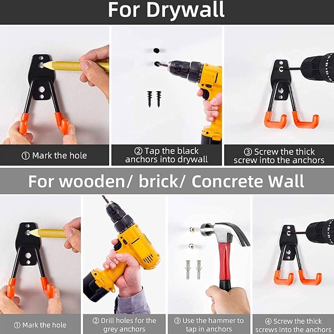TORACK Garage Hooks Heavy Duty, 15 Pack Wall Mount Steel Utility Hooks&Hangers, Anti-Slip Rubber Coated, Garage Storage Organizer for Garden Tools, Power Tools, Ladders, Brooms, Bikes, Bulk Items