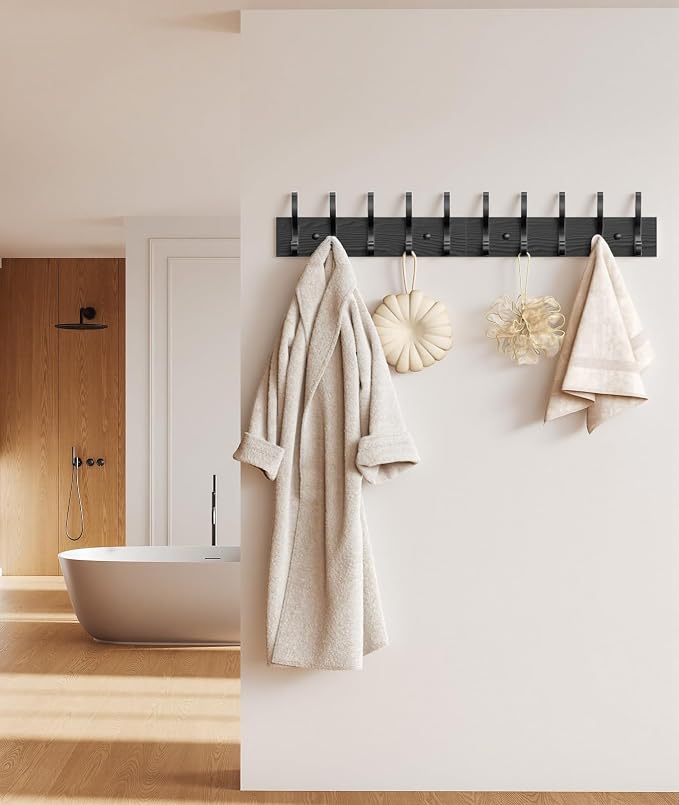 Optish 1 Pack Wooden Coat Rack Wall Mount, 16.1" Rustic Coat Hanger Hooks Wall Mount, Wall Coat Rack for Hat, Clothes, Bags, Jacket - Black