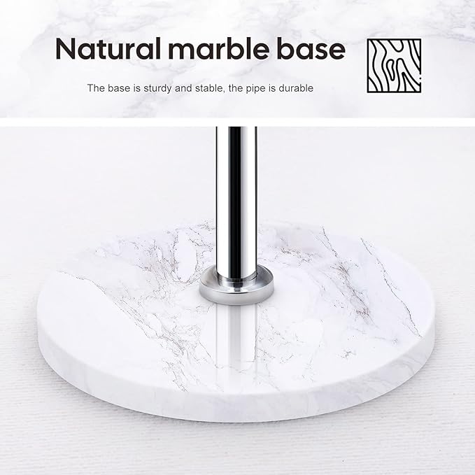 Homde Metal Coat Rack Stand: Natural Marble Base with 8 Hooks (Silver) | Stainless Steel Freestanding Clothes Tree Hanger for Coat Jackets Hat Scarves Handbags - Hall Hanger for Entryway Bedroom